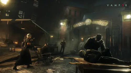 Jonathan Reid at the Poplar Hospital in Vampyr, one of the best games like Lies of P