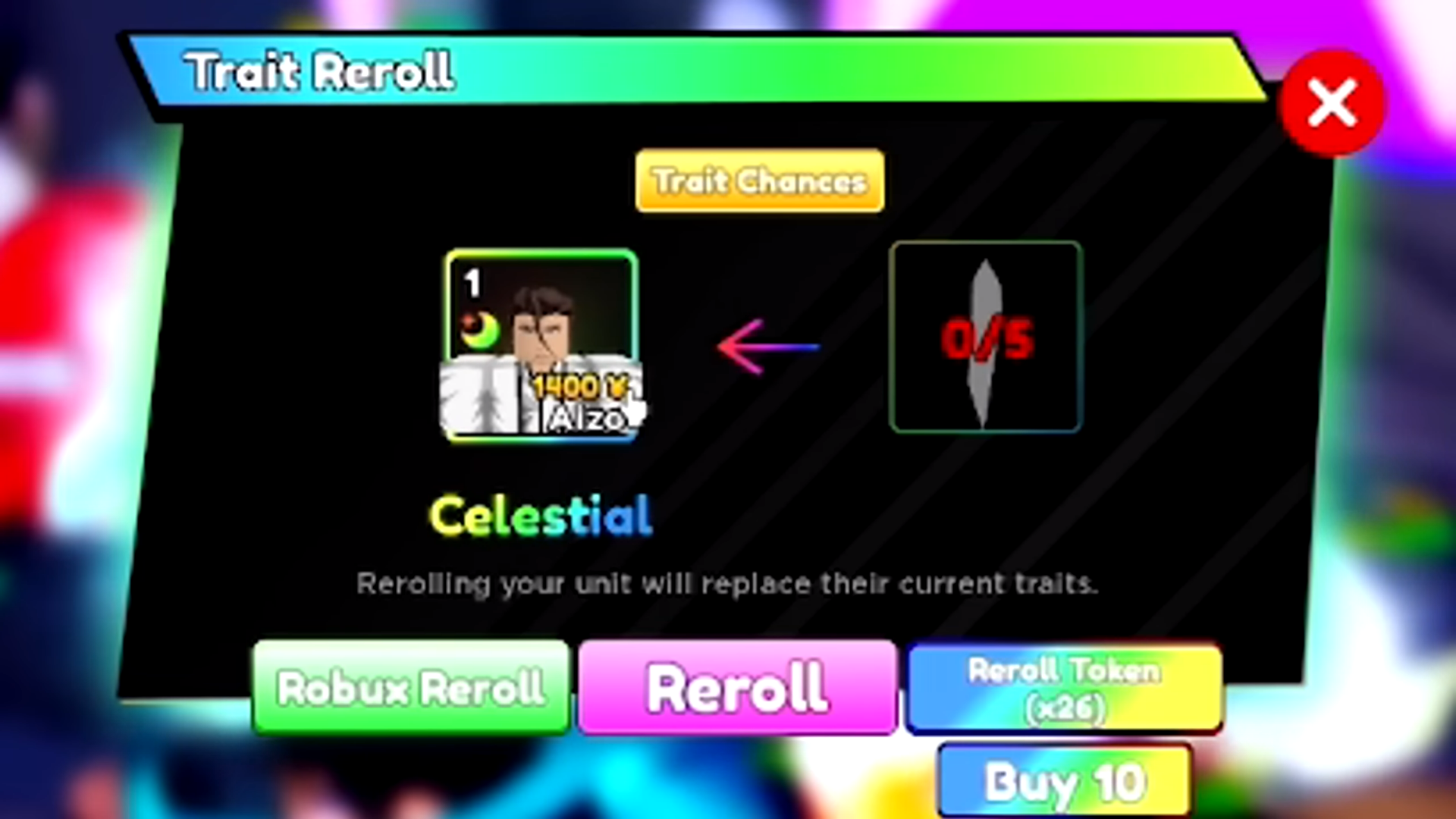 Image of the Celestial trait, one of the rarest traits in Anime Adventures for Roblox