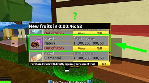 Blox Fruits Gravity Fruit in the store