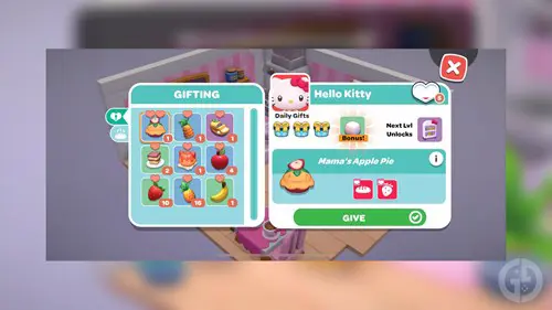 the gift screen in hello kitty island adventure