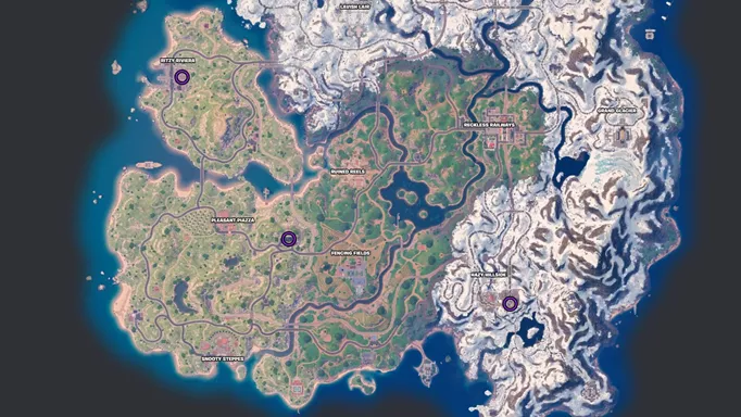 All the Ship It! Express locations on the in-game map in Fortnite