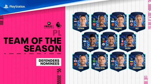 Infographic of the FIFA 23 Premier League TOTS defender nominees