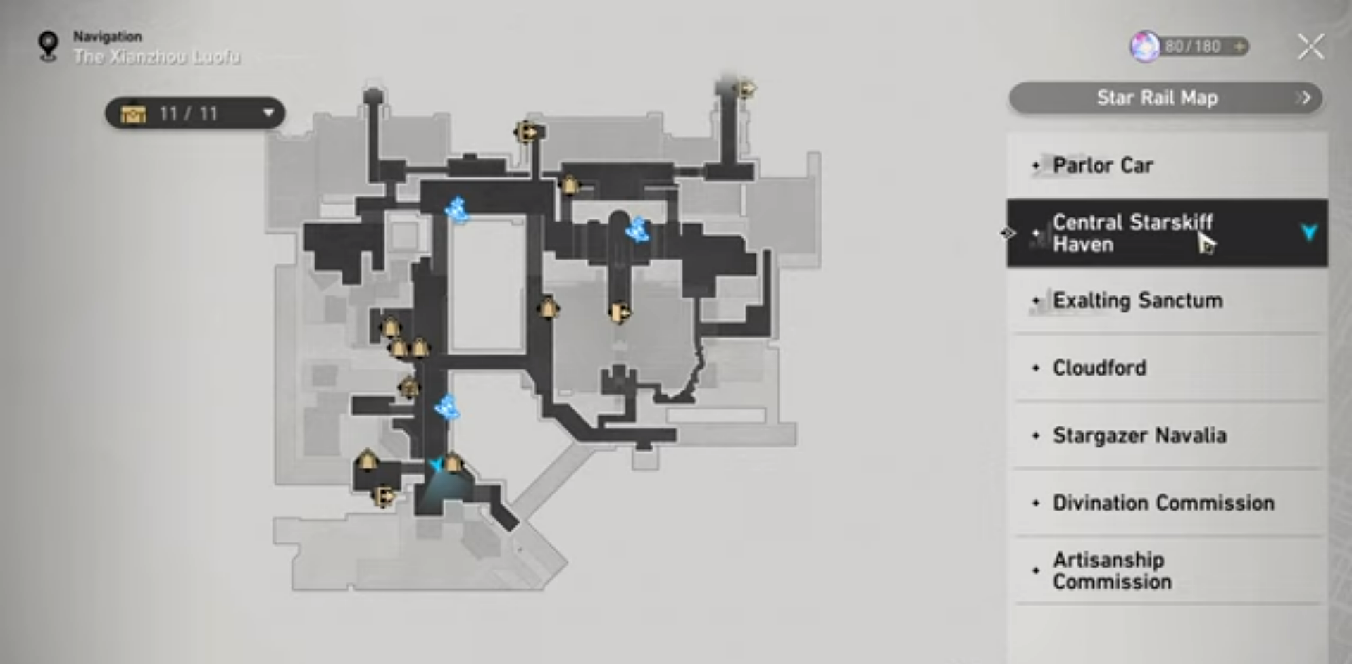 A map of Xianzhoud Luofu in Honkai: Star Rail