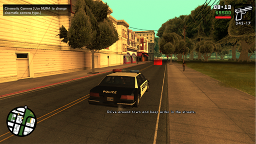 A cop car in the police mod in San Andreas.