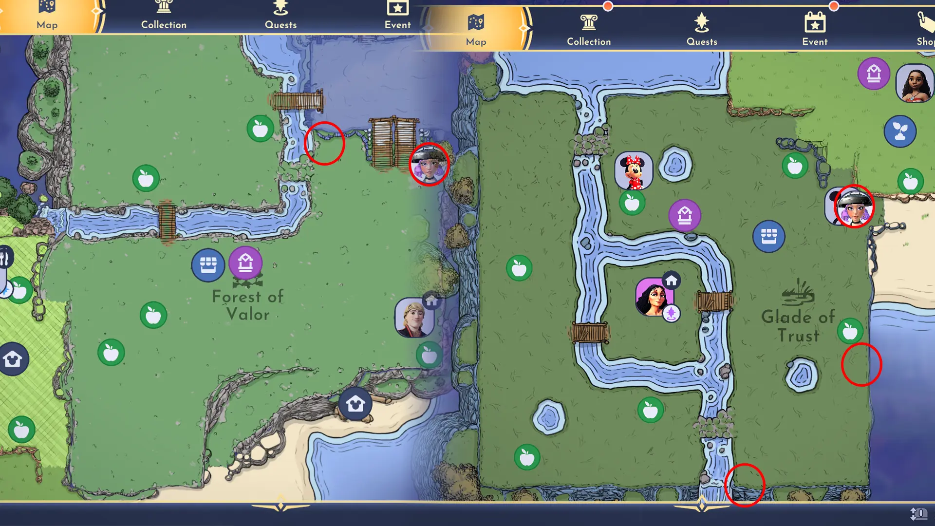 Disney Dreamlight Valley map showing all posible Emerald spawn points