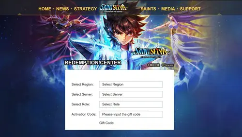 The menu to redeem Saint Seiya codes