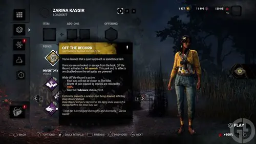 Zarina Kassir's Off The Record Survivor Perk in DbD