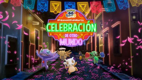 A promotional image for Día de Muertos in Pokemon GO