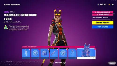 Page 1 of the Fortnite OG Bonus Rewards