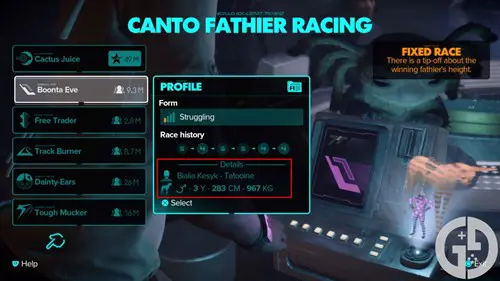 Image of a fathier racing terminal in Star Wars Outlaws