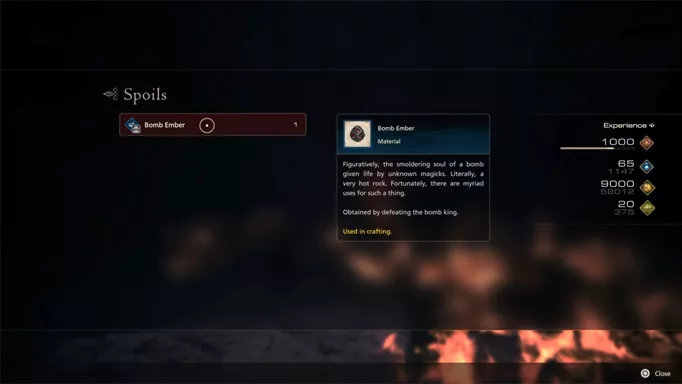 Image of the Bomb Ember crafting material in Final Fantasy 16