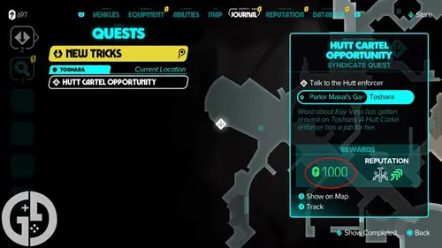 Image of a quest's credit rewards in Star Wars Outlaws