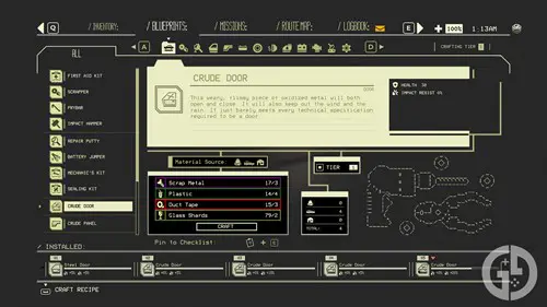 Crude Door crafting requirements in Pacific Drive