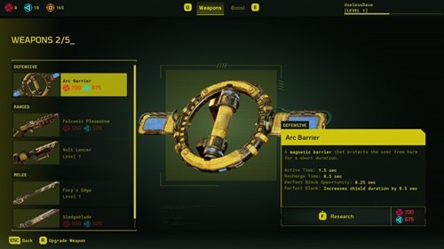 Meet Your Maker upgrades: the weapons upgrade menu