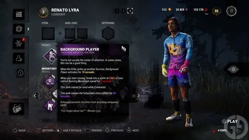 Renato Lyra with his Background Player Perk in Dead by Daylight