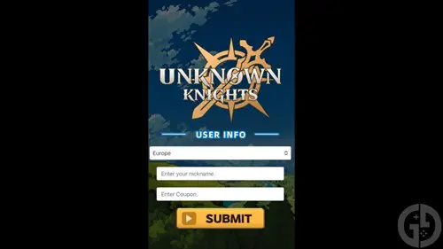 The code redemption screen for Unknown Knights