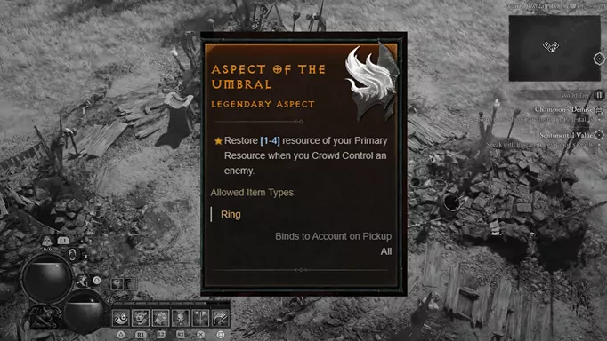 The Aspect of the Umbral item description in Diablo 4