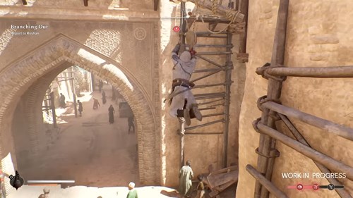 Basim swinging around a corner in Assassin's Creed Mirage