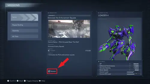 Image of a decision mission in Armored Core 6