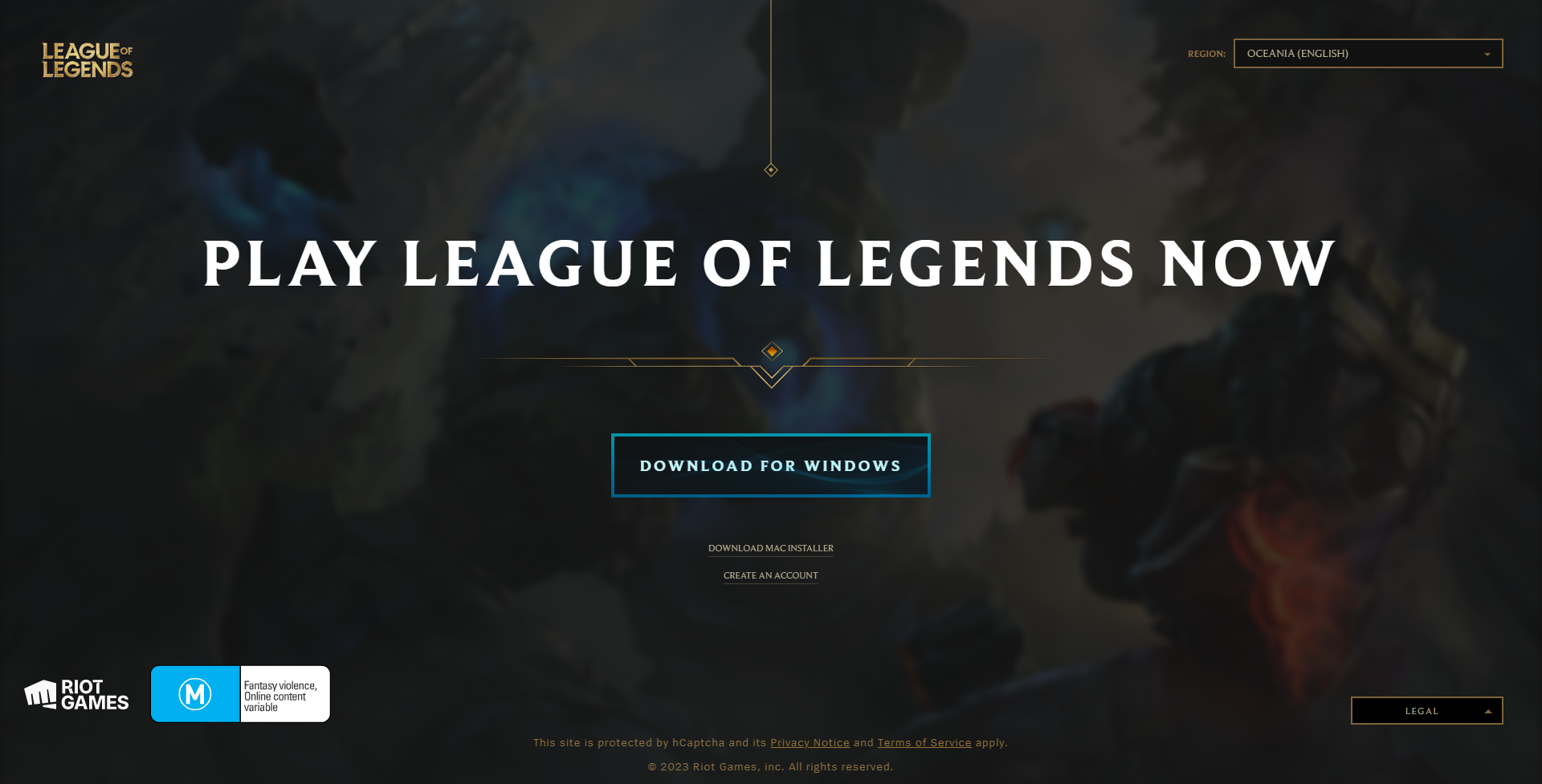 League of Legends Mac Download page