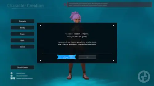 Palworld character creator message