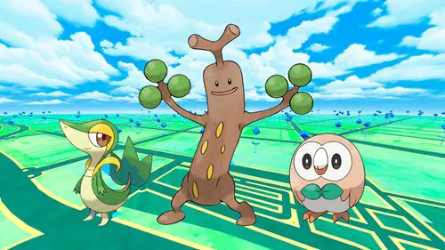 Snivy, Sudowoodo, and Rowlet appearing in Pokemon GO