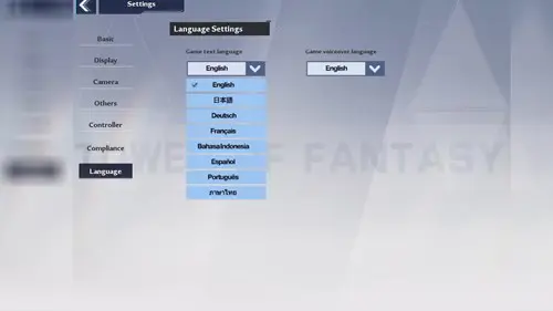 Tower of Fantasy language settings