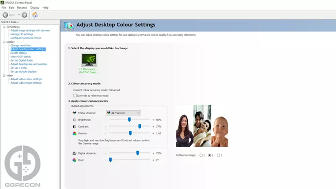 Image of the Nvidia Control Panel Adjust Desktop Colour Settings menu