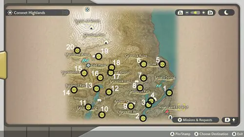 Pokemon Legends Arceus Wisp Locations: Coronet Highlands
