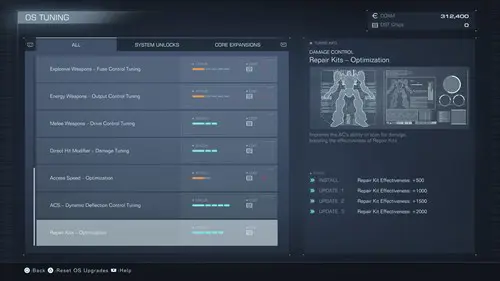 Image showing you the OS expansion to improve healing in Armored Core 6