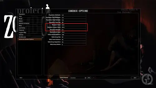 Zombie respawn settings in Project Zomboid