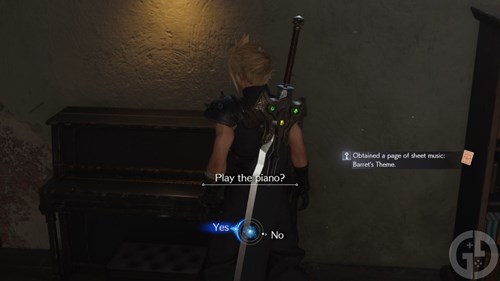 Cloud collecting Sheet Music in Final Fantasy 7 Rebirth