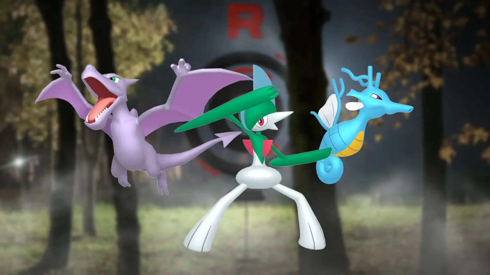 Aerodactyl, Gallade, & Kingdra in Cliff's team