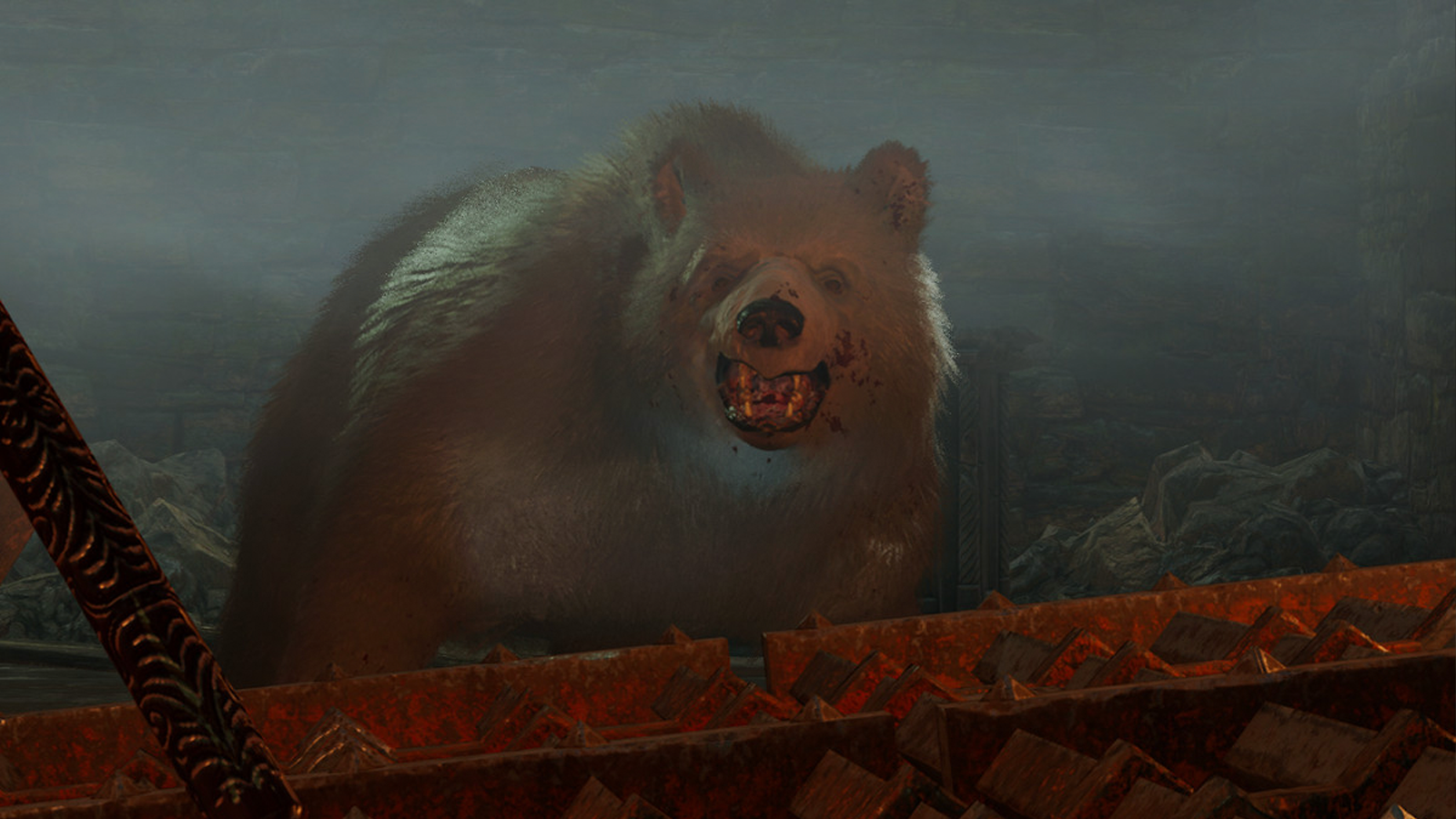 A bear with bloodied teeth in Baldur's Gate 3.