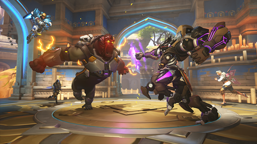 Several heroes come together in a clash in the Flashpoint mode for Overwatch 2