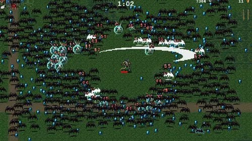 Hordes of bats surround the player in Vampire Survivors