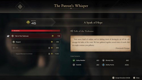 Image of the renown donation rewards in Final Fantasy 16