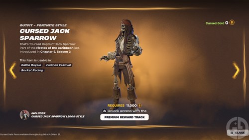 Cursed Jack Sparrow skin in Fortnite