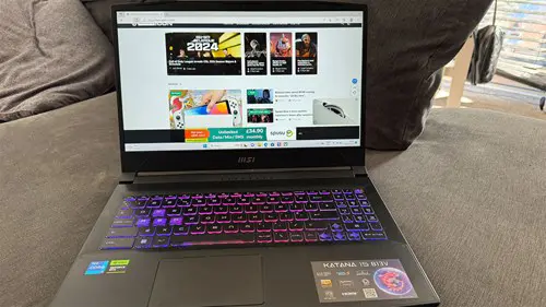 MSI Katana 15 on reviewer's sofa