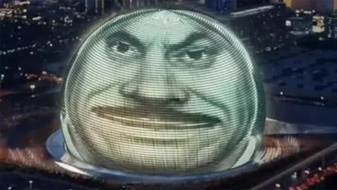 The mockup of Mr House on the MSG Sphere on the GoFundMe page to make it happen in real life.