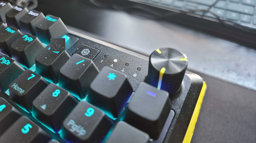 Corsair K70 Core keyboard showing dial