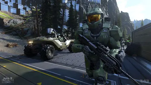 Halo Infinite Master Chief and Warthog