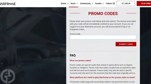 The code redemption website for Warframe