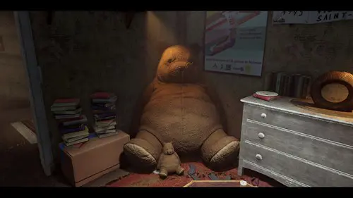 Broken Pieces Review a giant teddy bear and a smaller replica