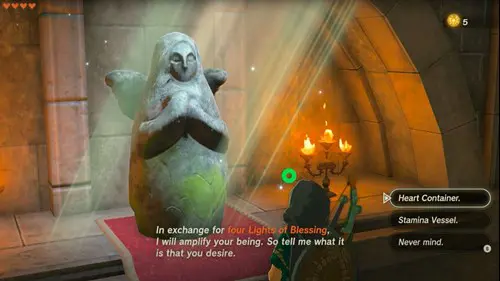 You can exchange Lights of Blessing at Angel Statues in Zelda: Tears of the Kingdom.