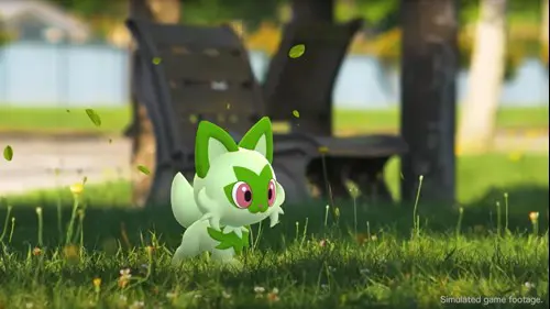 A promotional image of Sprigatito in Pokemon GO