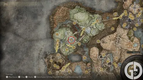 Map showing the Crimson Sapping Cracked Tear location in Elden Ring Shadow of the Erdtree