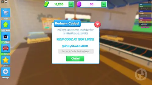 an image of the Car Factory Tycoon code screen