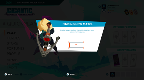 Gigantic matchmaking screen