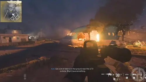 A burning plane from the MW3 campaign